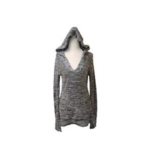 Roxy Black White Grey Knit Long Pullover Hoodie Beach Sweater Women's Large